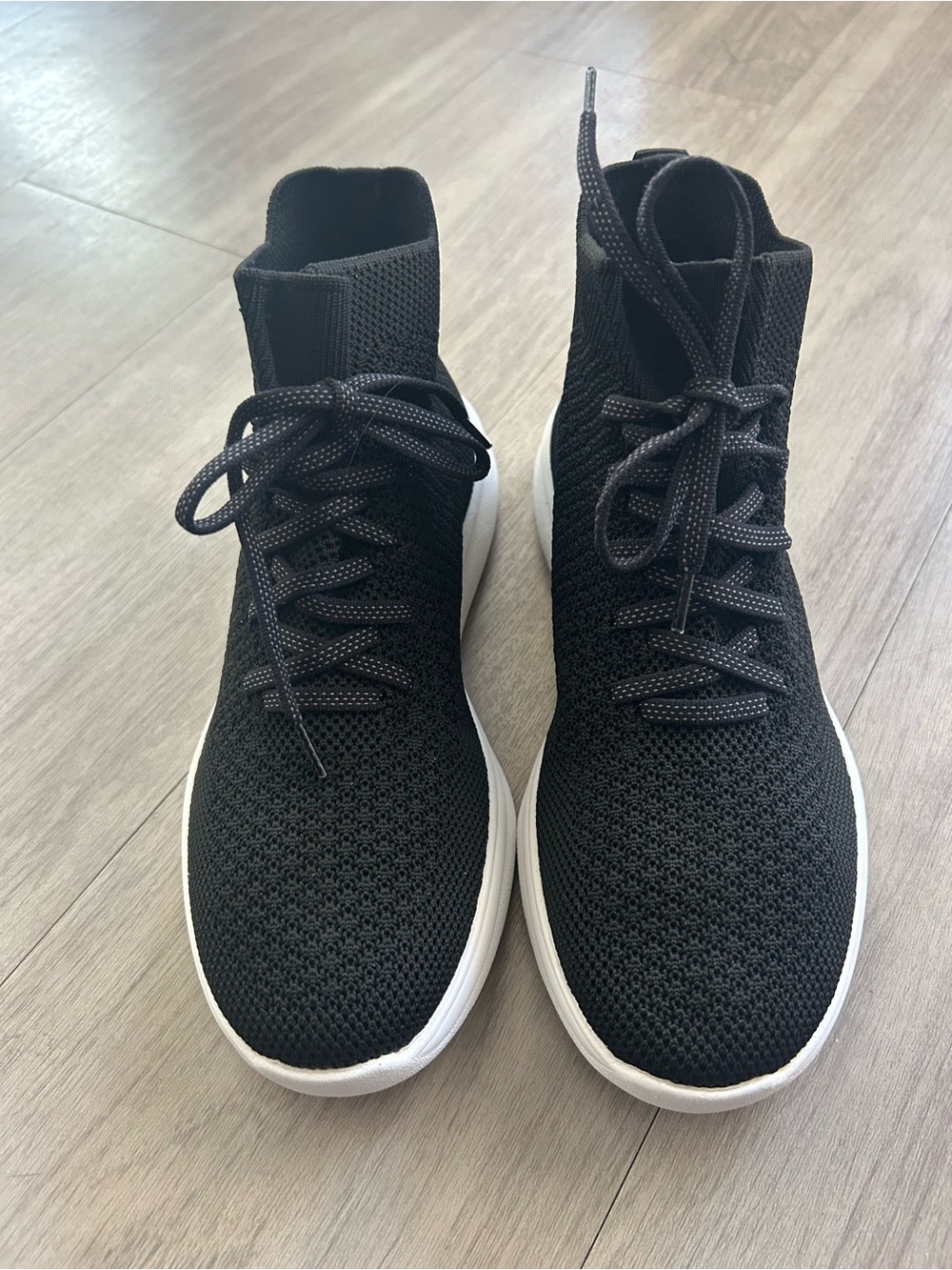 Cloudsteppers by Clarks Black Knit Ankle Booties with White Sole